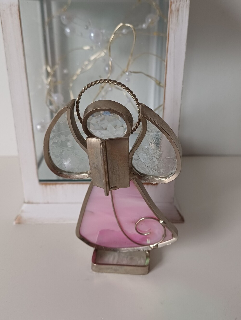 Ganz Free Standing Pink Angel Stained Glass Suncatcher Ornament 3 1/2"